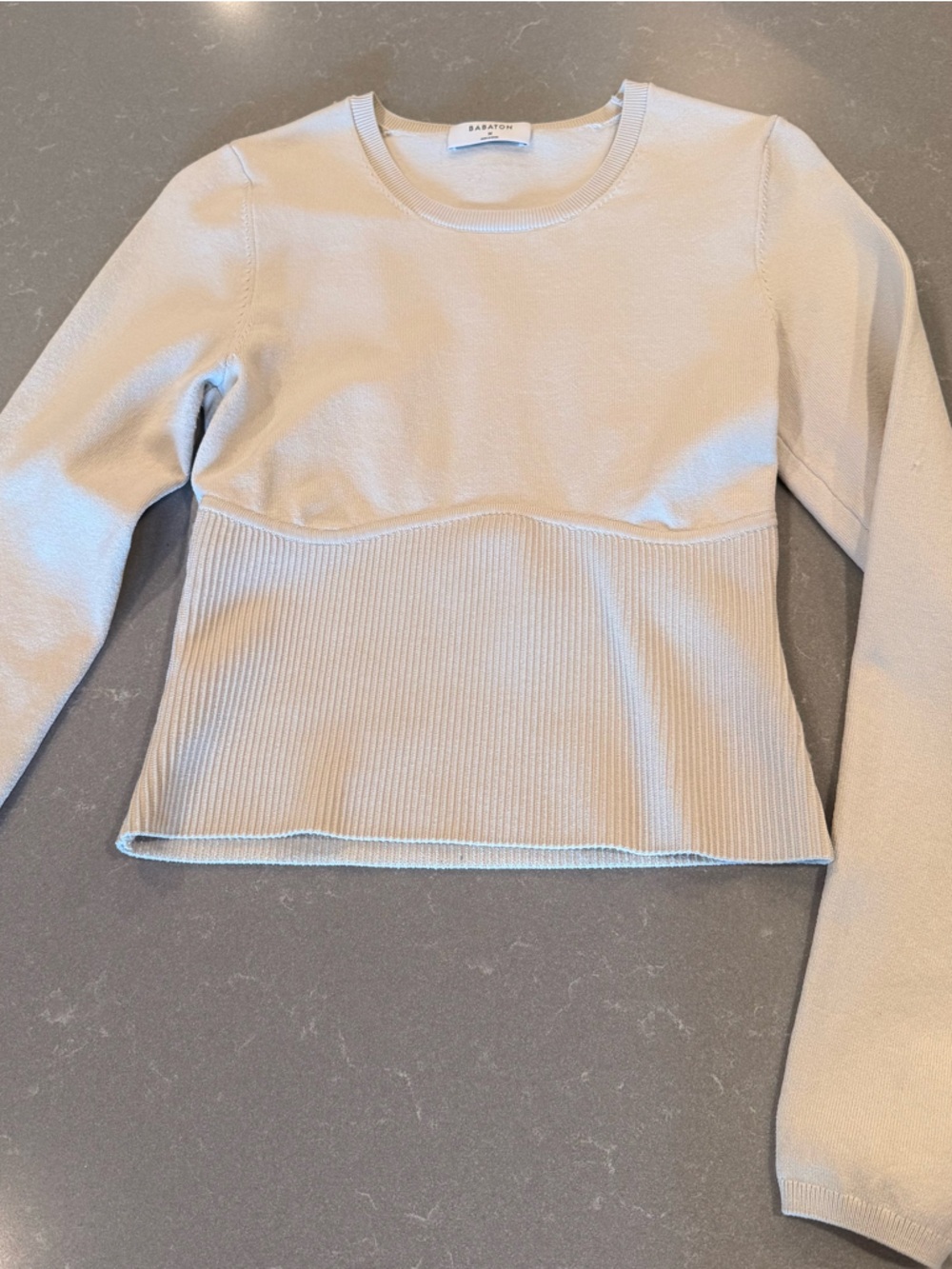 Babaton Cream Ribbed-Waist Crewneck